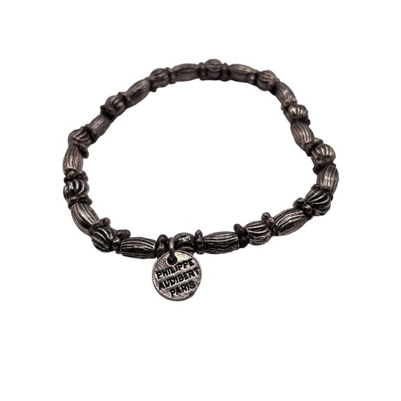 Vintage Philippe Audibert Paris Silver tone Beaded Metal Stretch Bracelet Signed - Picture 6 of 8